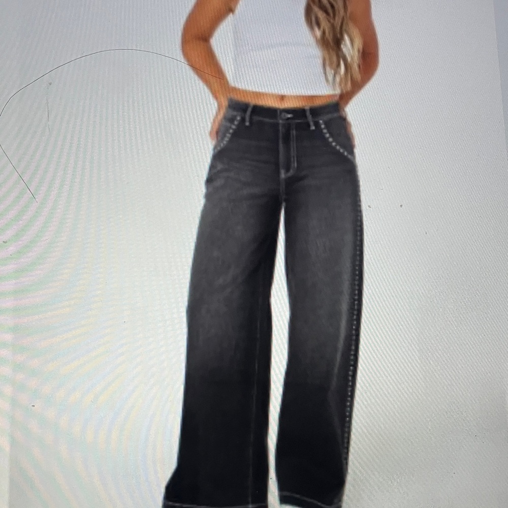 Celebrity Pink distressed  black studded Wide-Leg Jeans